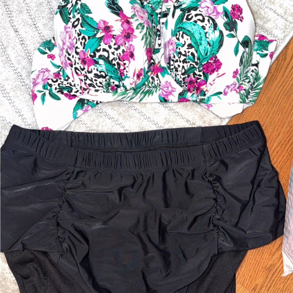 Torrid Floral and Black Bikini Set